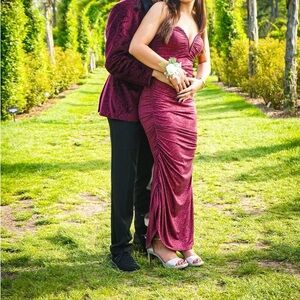 Elegant Burgundy Ruched Gown